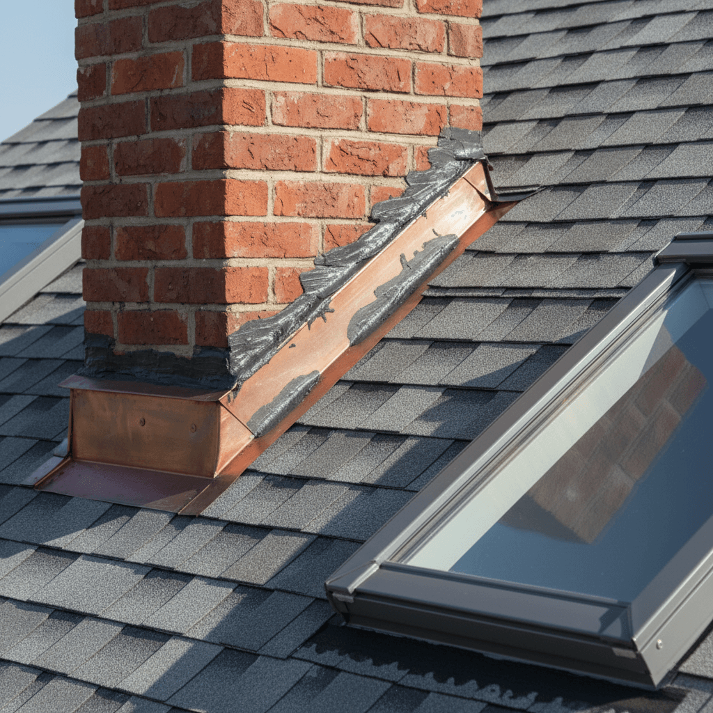 Professional flashing and sealing work around roof penetrations