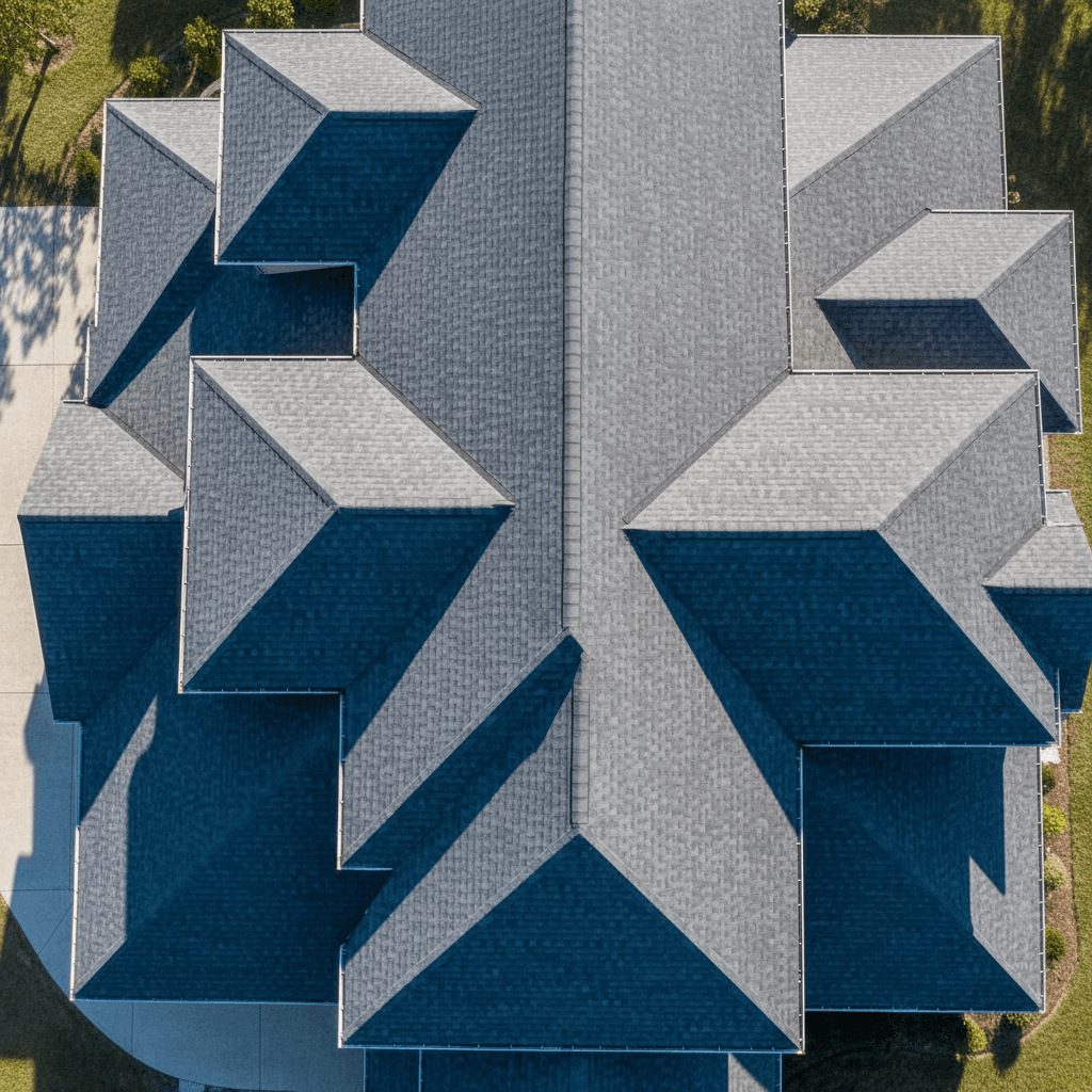 Large-scale roof project showing multiple planes and professional coverage