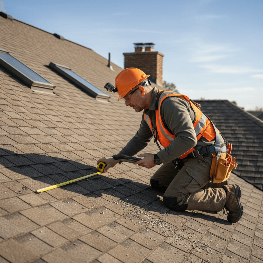 Professional roof inspection and damage assessment in progress