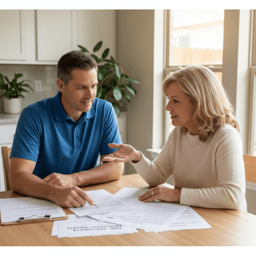 Texas Roof Approved specialist explaining insurance claim process to Houston homeowner